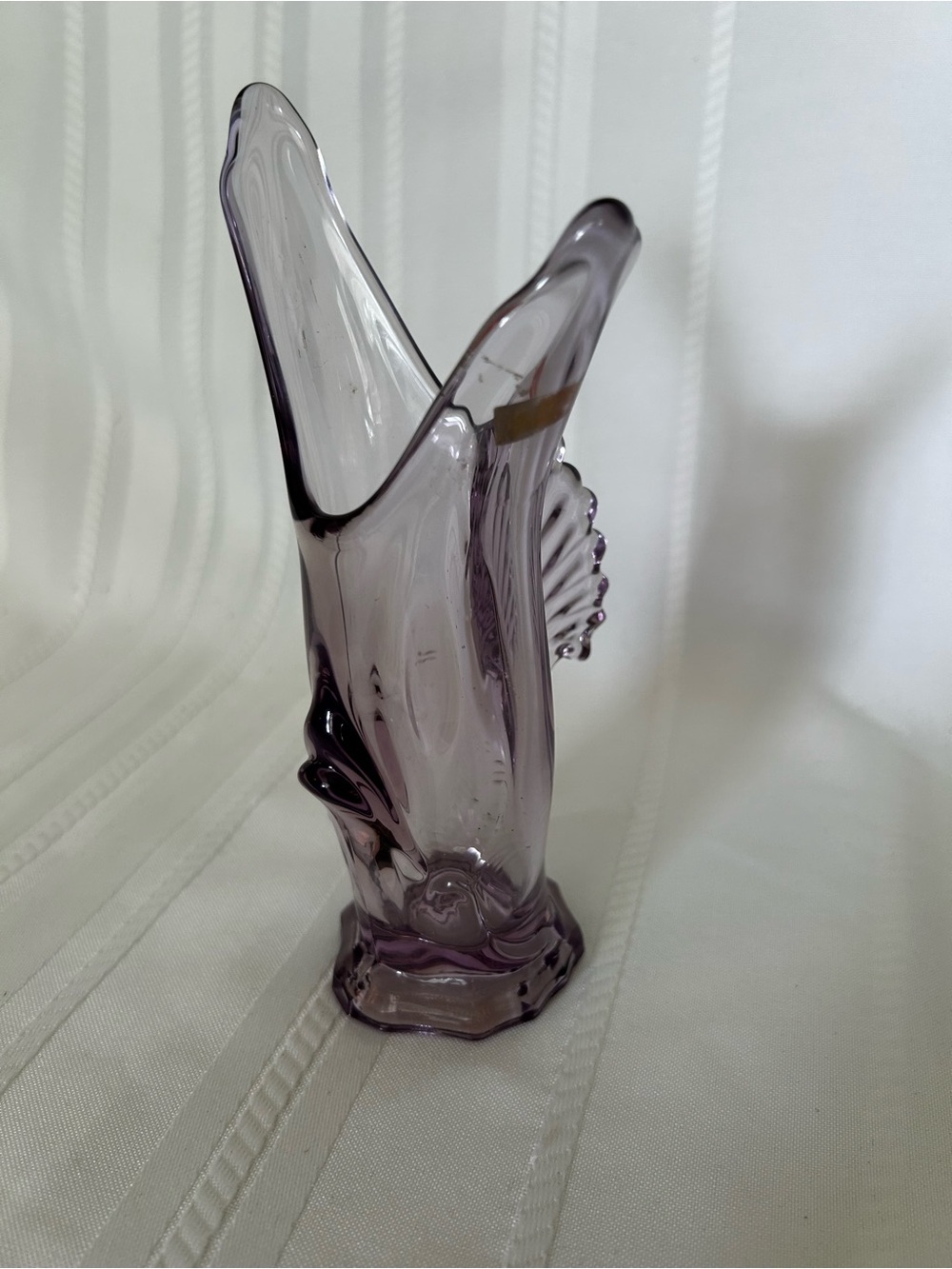 Vintage Fostoria Glass Flying Fish Vase Lavendar Purple Home Decor Accents